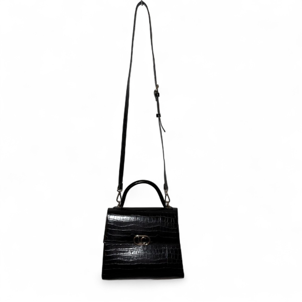 Liz Claiborne Black Croc Embossed Medium Purse w/ Gold Hardware - Picture 4 of 8
